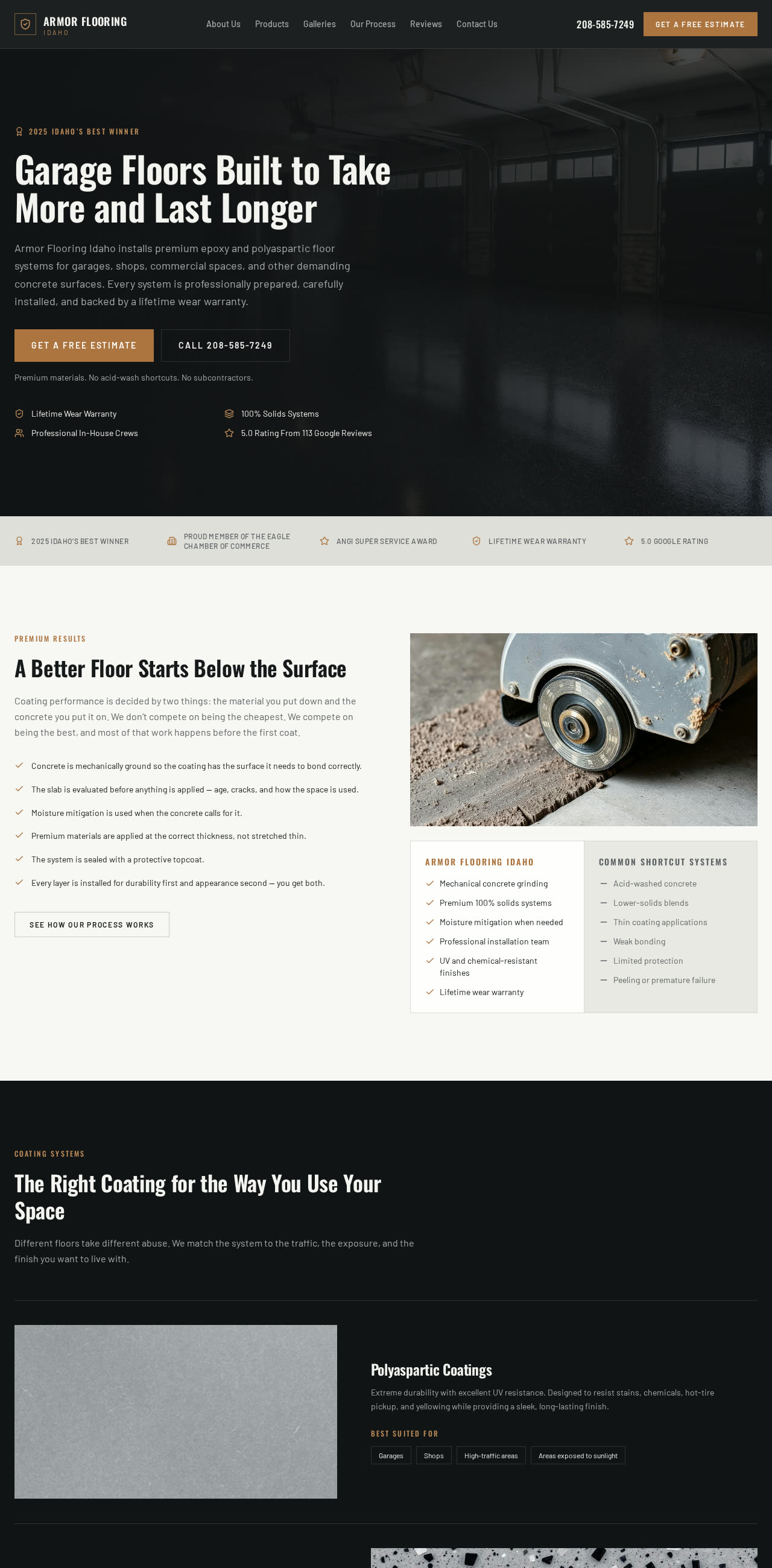 Homepage of Armor Flooring Idaho website