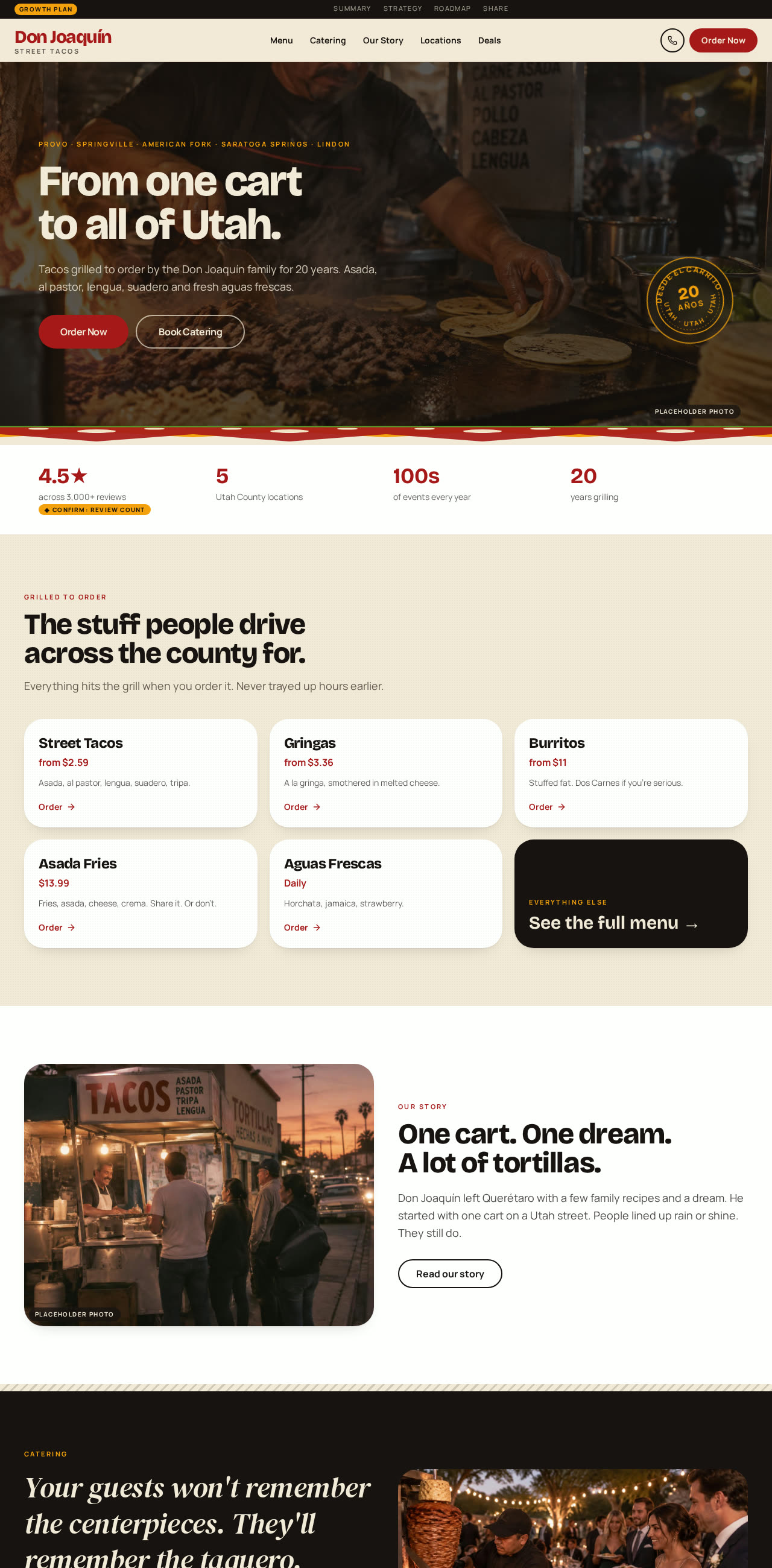 Homepage of Don Joaquín Street Tacos website