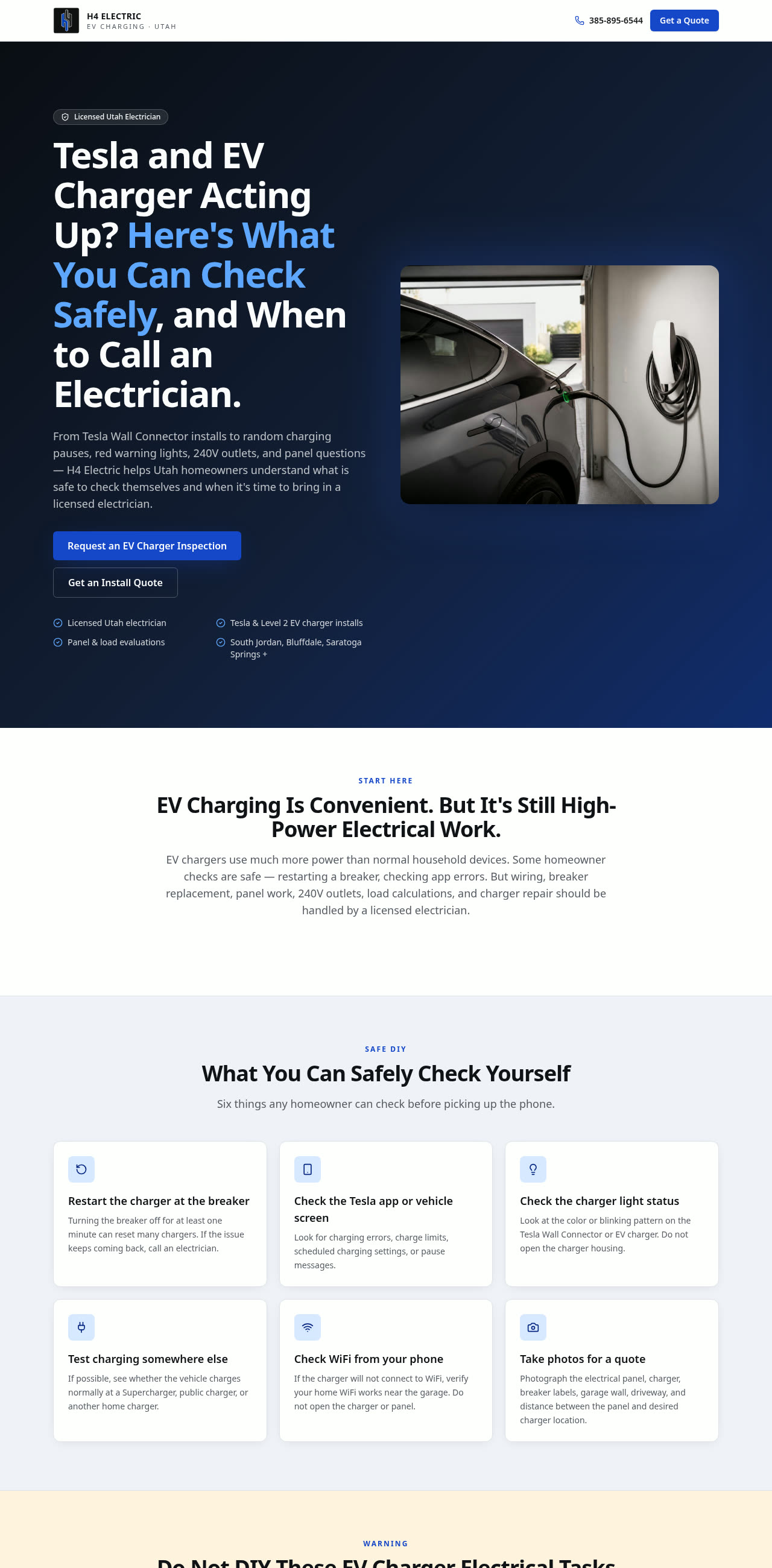 Homepage of H4 Electric website