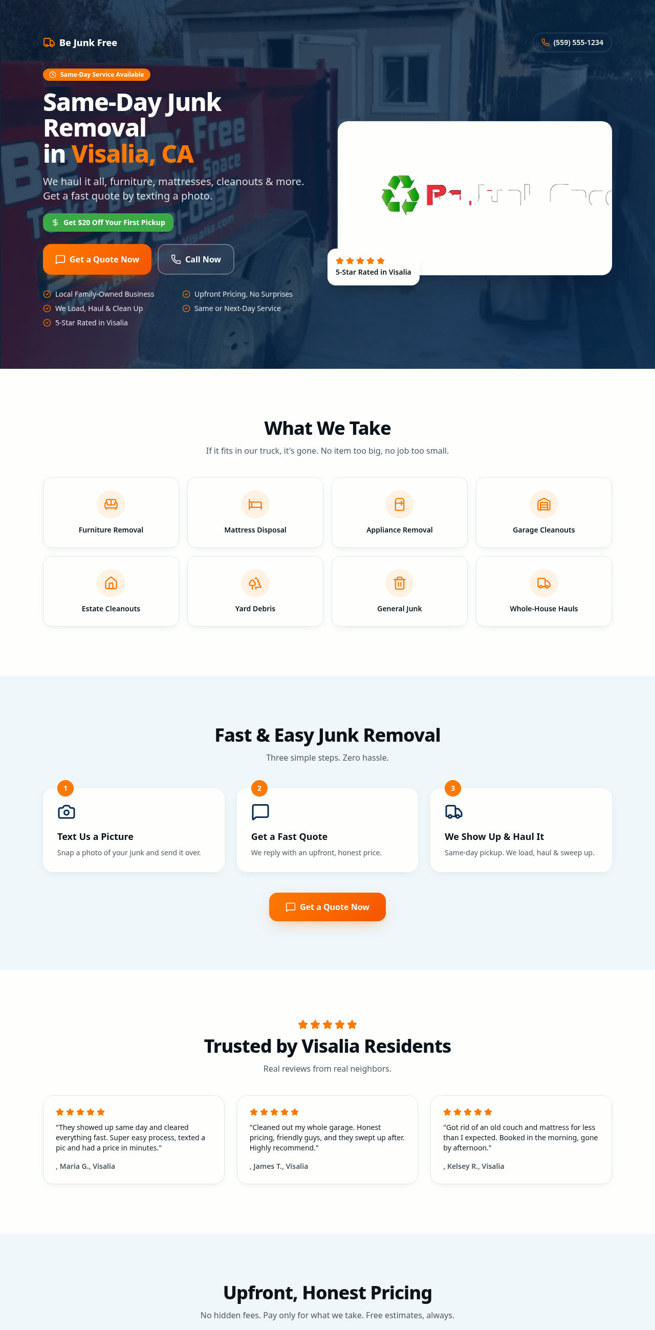 Homepage of Wasatch Junk Removal website