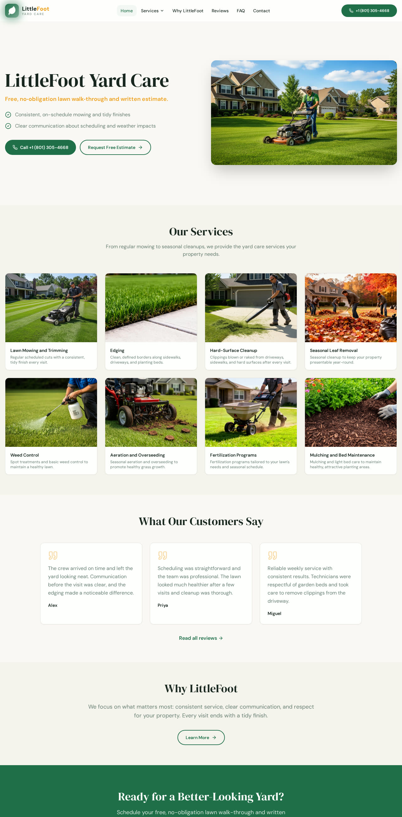 Homepage of LittleFoot Yard Care website