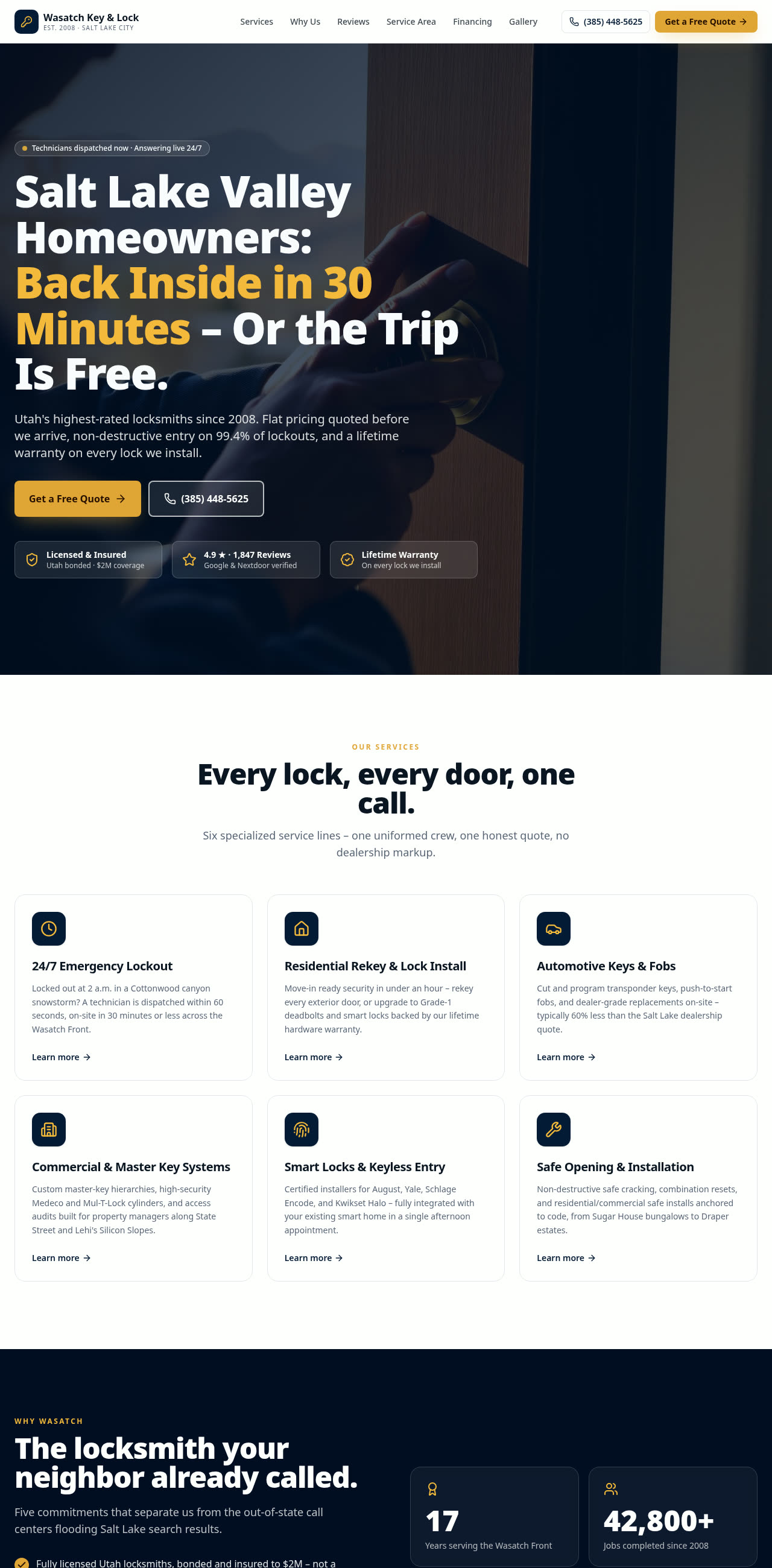 Homepage of Wasatch Key & Lock Co. website