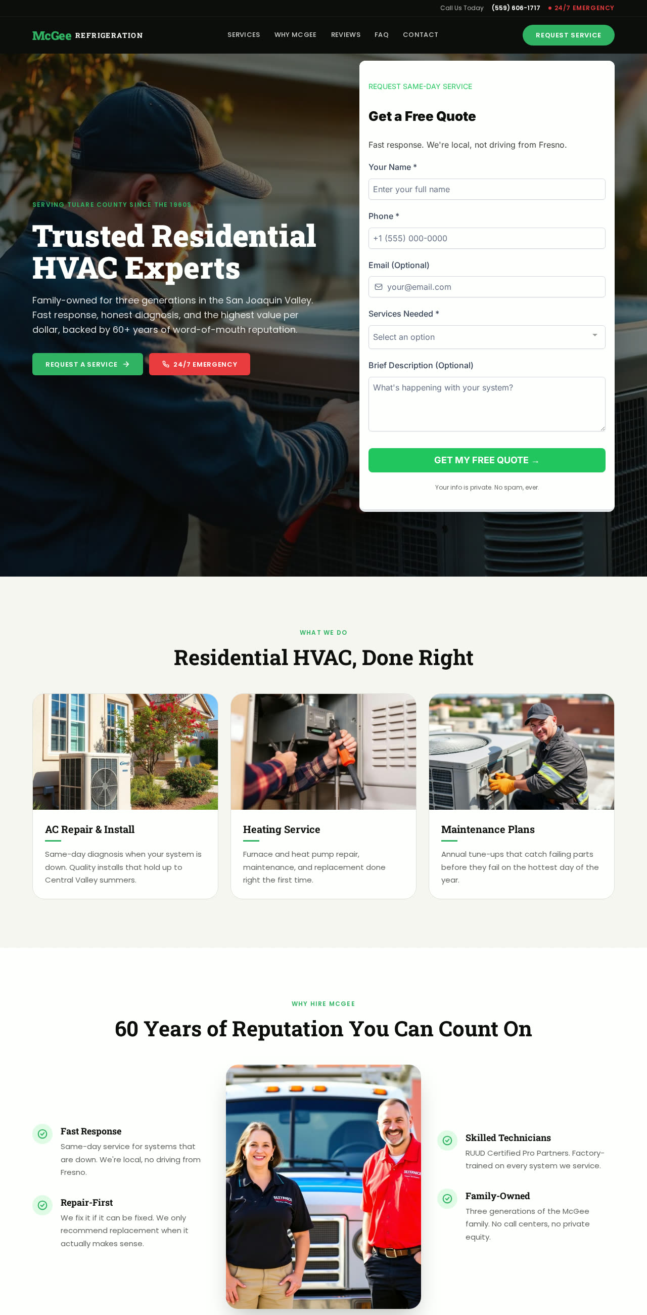 Homepage of McGee Refrigeration website