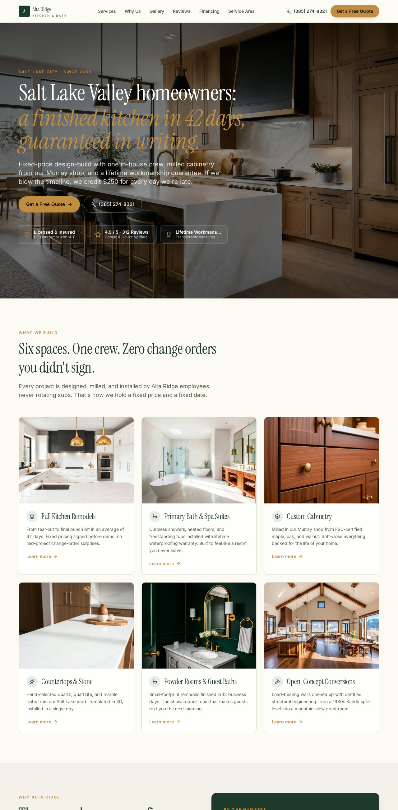 Homepage of Alta Ridge Kitchen & Bath website