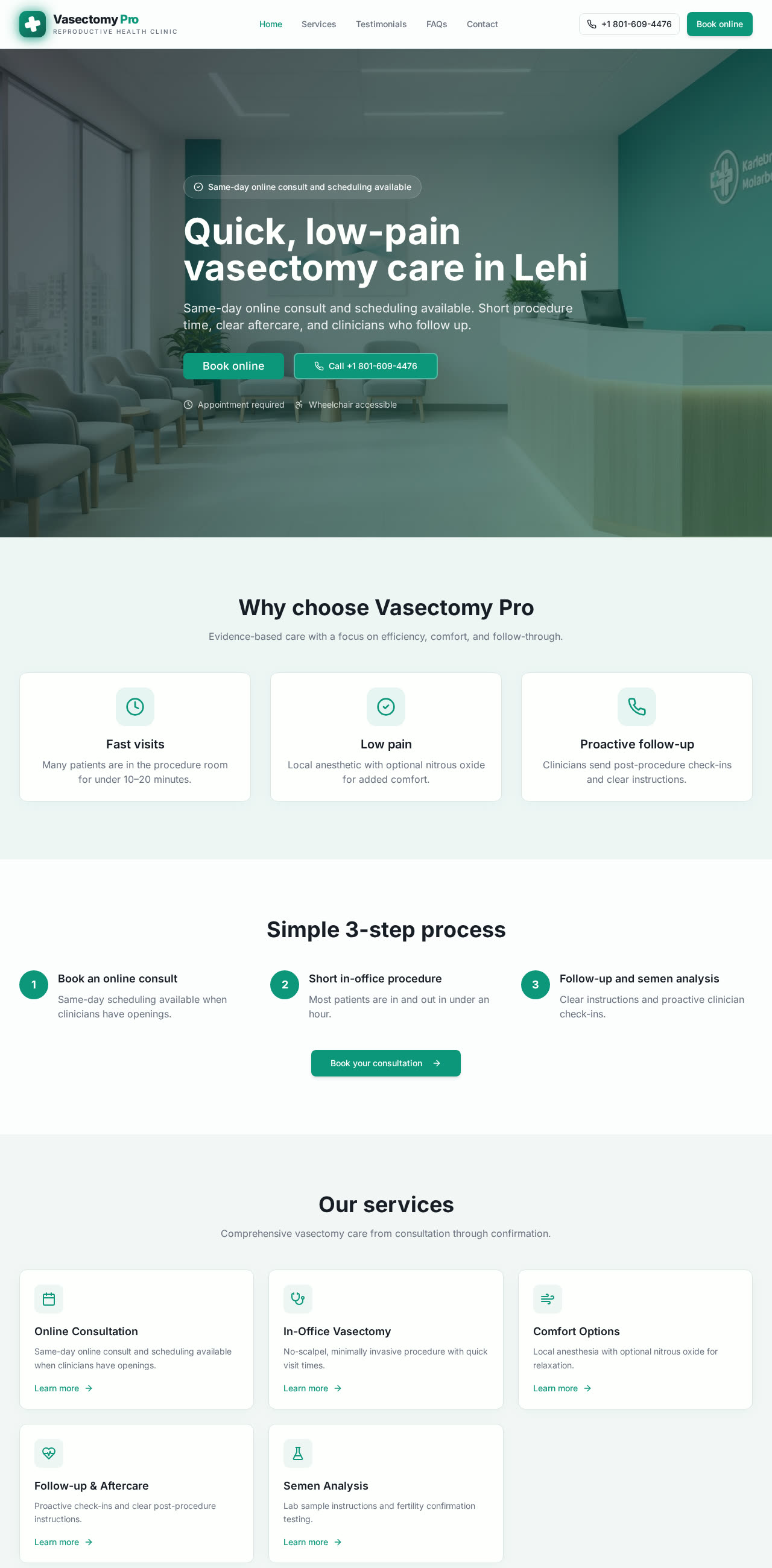 Homepage of Vasectomy Pro website