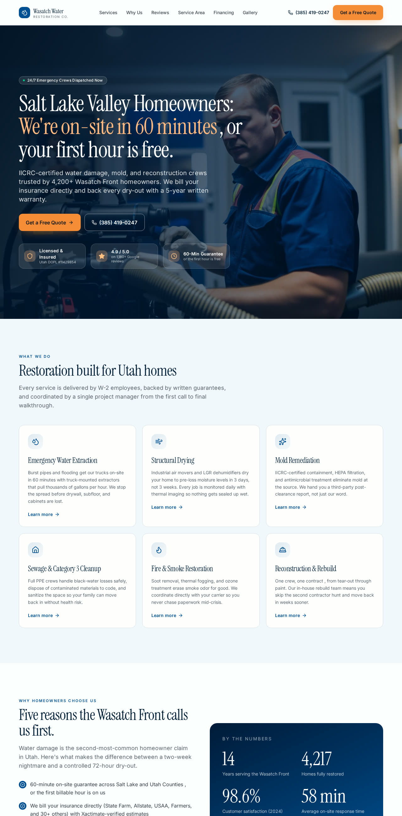 Homepage of Wasatch Water Restoration website